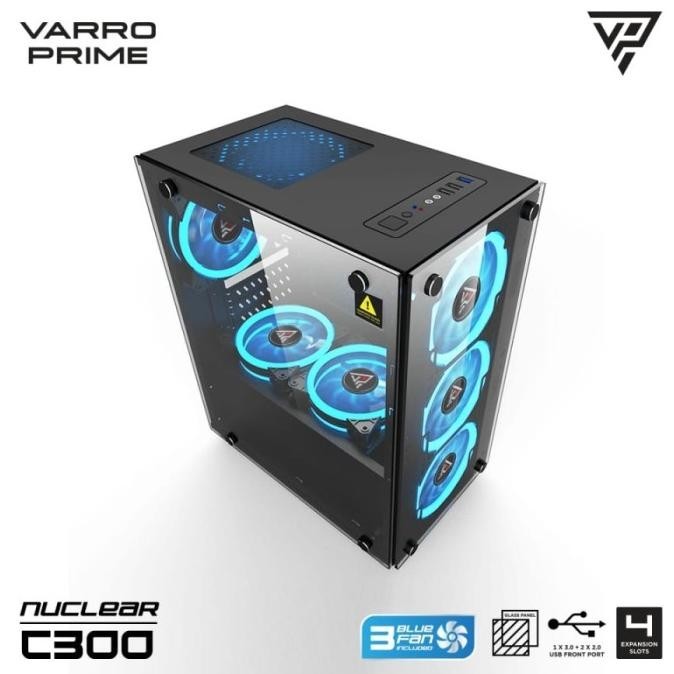 Jual Casing Komputer Varro Prime Micro Atx Glass In 3 Fan 12Cm Nuclear ...