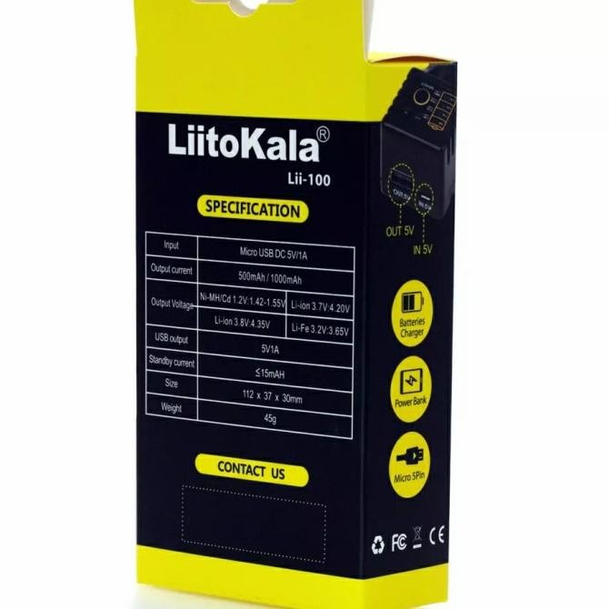 Jual Liitokala Lii-100 Charger Battery | Baterai 18650 | 32650 4.35V 1A ...