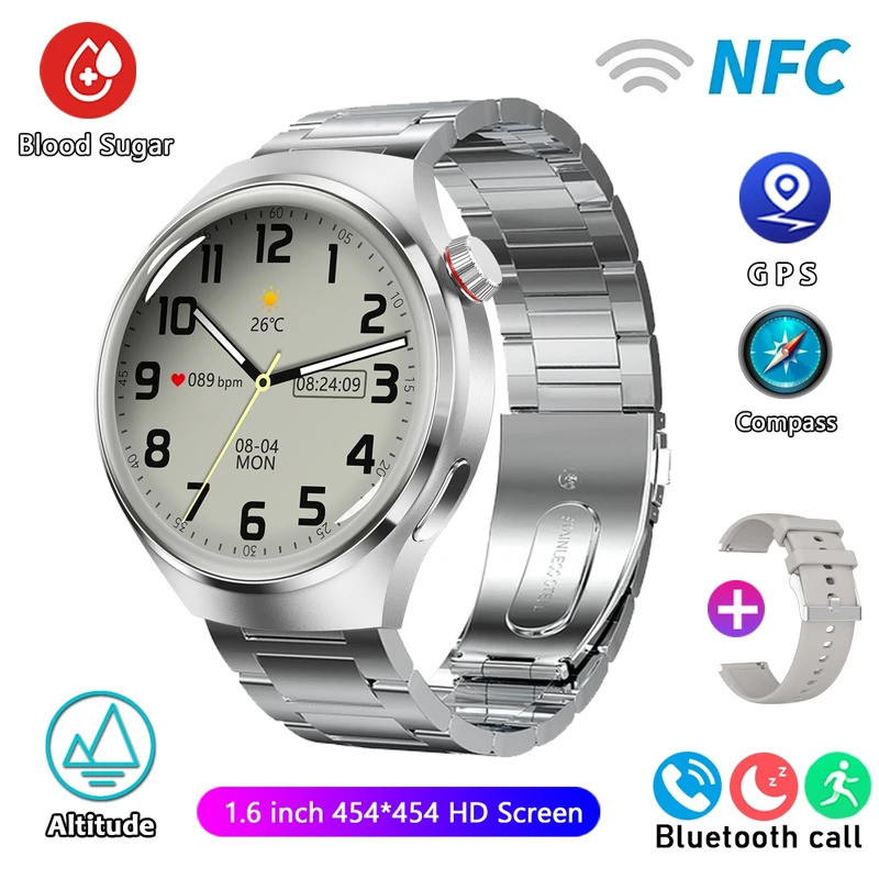 For GT4 Pro GPS NFC Smart Watch Men 360*360 AMOLED Screen Heart rate  Bluetooth Call IP68 Waterproof Man Smartwatch 2024 4BTP
