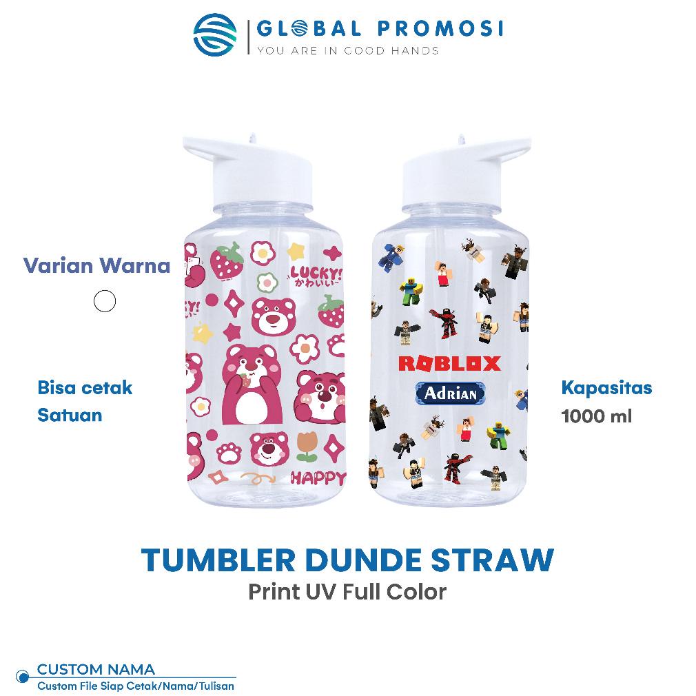 Jual Cetak Botol Minum Tumbler Dundee Straw Sedotan Plastik 1 Liter Print Custom Uv Edisi Warna 2333