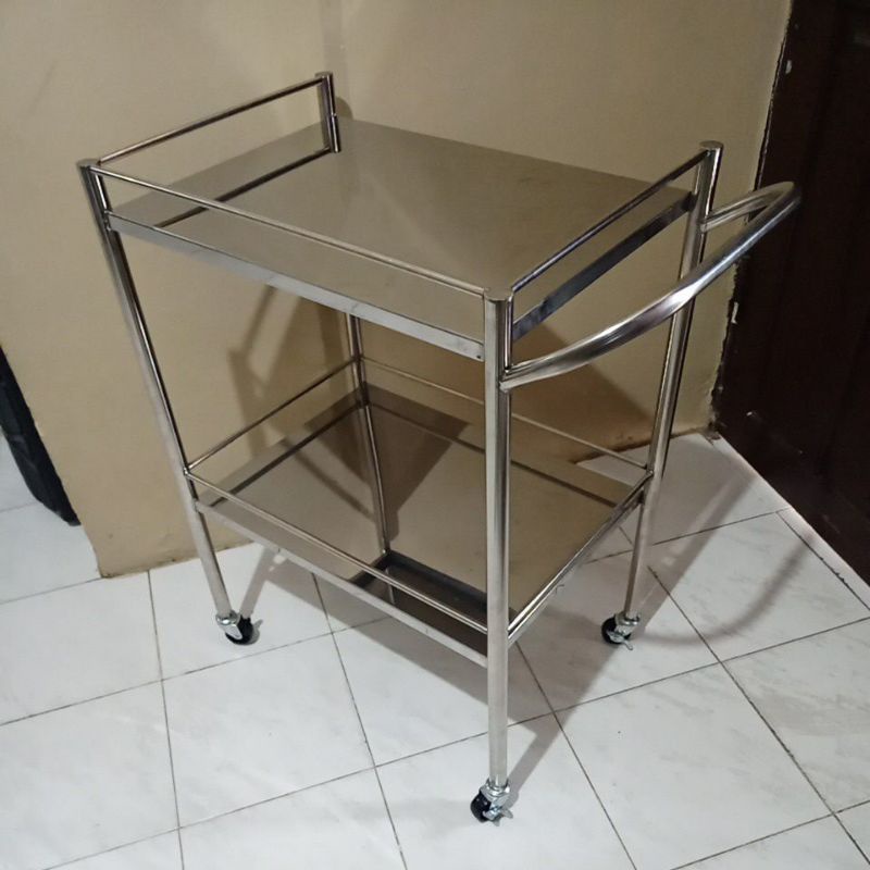 Jual Troli instrumen 2 rak stainless / trolley stainless / meja ...