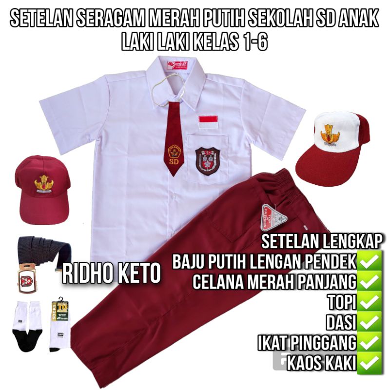 Jual Setelan Seragam Sekolah Sd Merah Putih Laki Lengan Pendek Celana ...