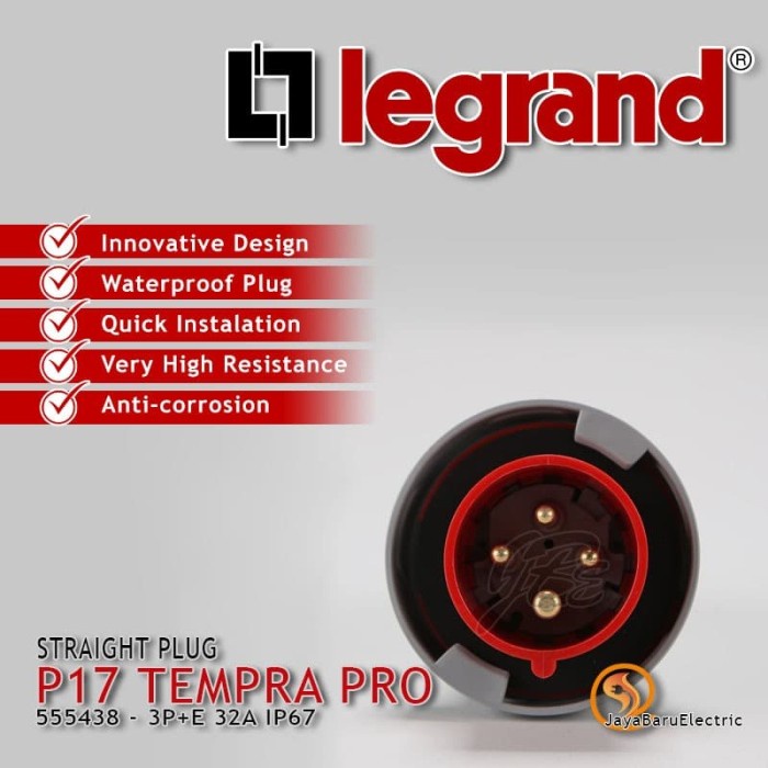 Jual Legrand Straight Plug 3P+E / 4 Pin 32A P17 Tempra Pro 555438 ...