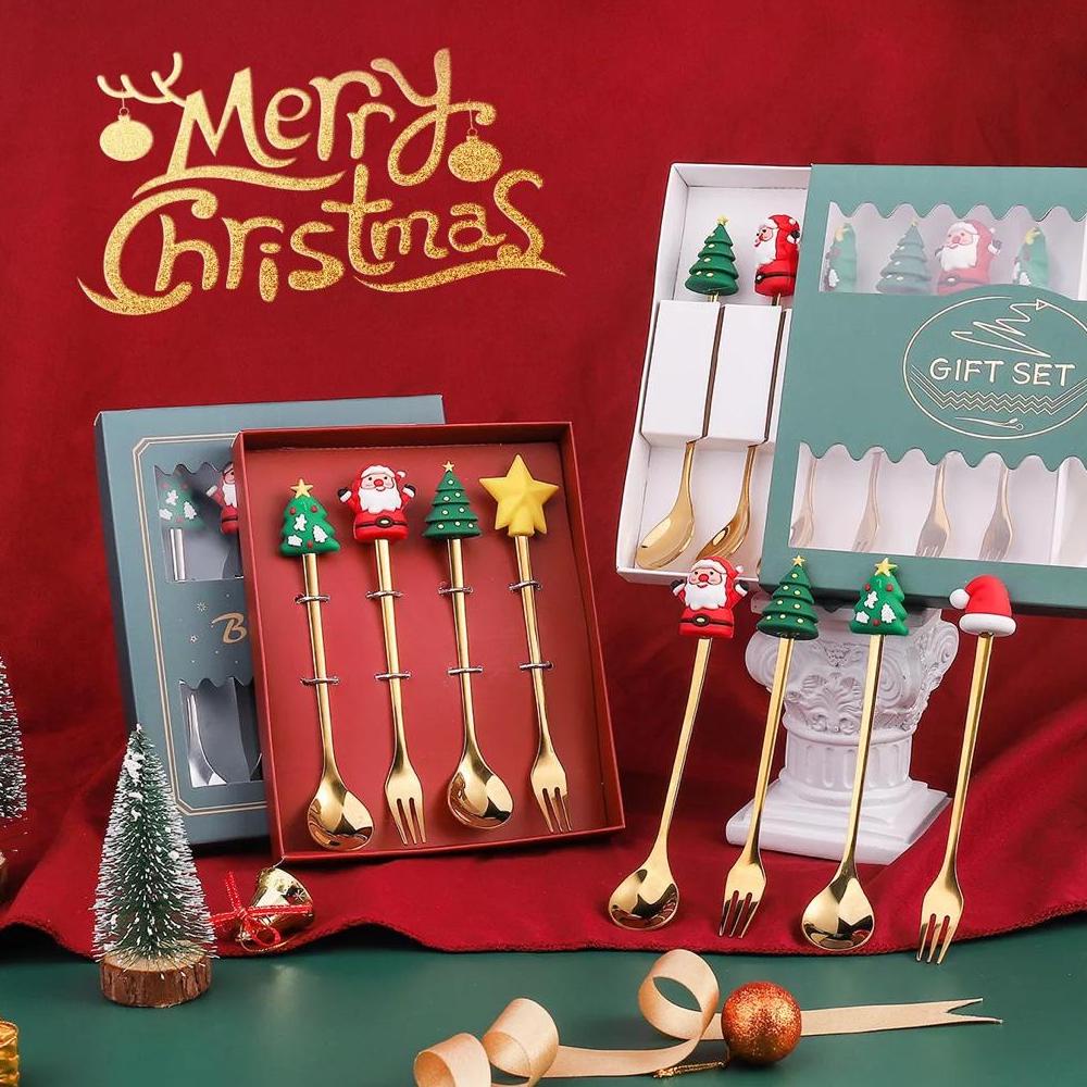 Jual Viral christmas gift box special edition set coffee tea spoon gold