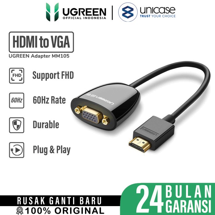 Jual Cable Adapter HDMI to VGA Converter Proyektor UGREEN Connector ...