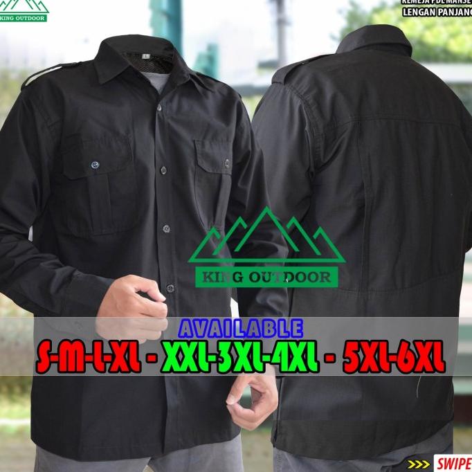 Jual Kemeja Pria Lapangan Big Size Jumbo Kantoran Dinas Lengan Manset Panjang Hitam Tactical