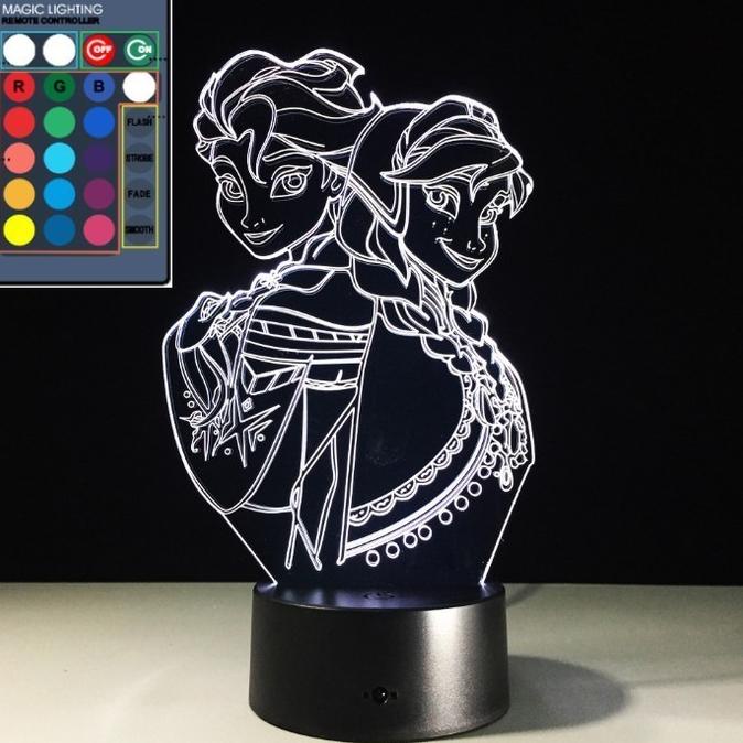 Jual Disney Frozen Anna Elsa mermaid Snow White 3D Hologram LED Lamp ...