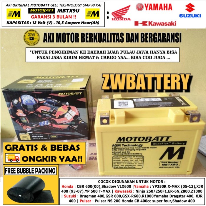 Jual Terbaru Aki Motor Pulsar 200Ns, Ktm Duke 200 Mbtx9U Motobatt 10