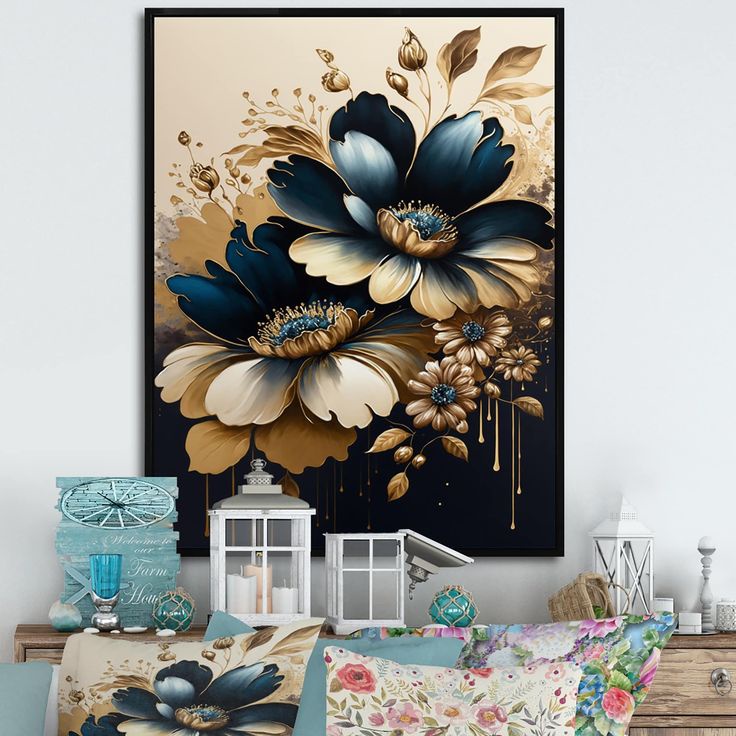 Jual Lukisan Bunga Mawar Biru Metallic 3 Teksture Modern art | Shopee ...