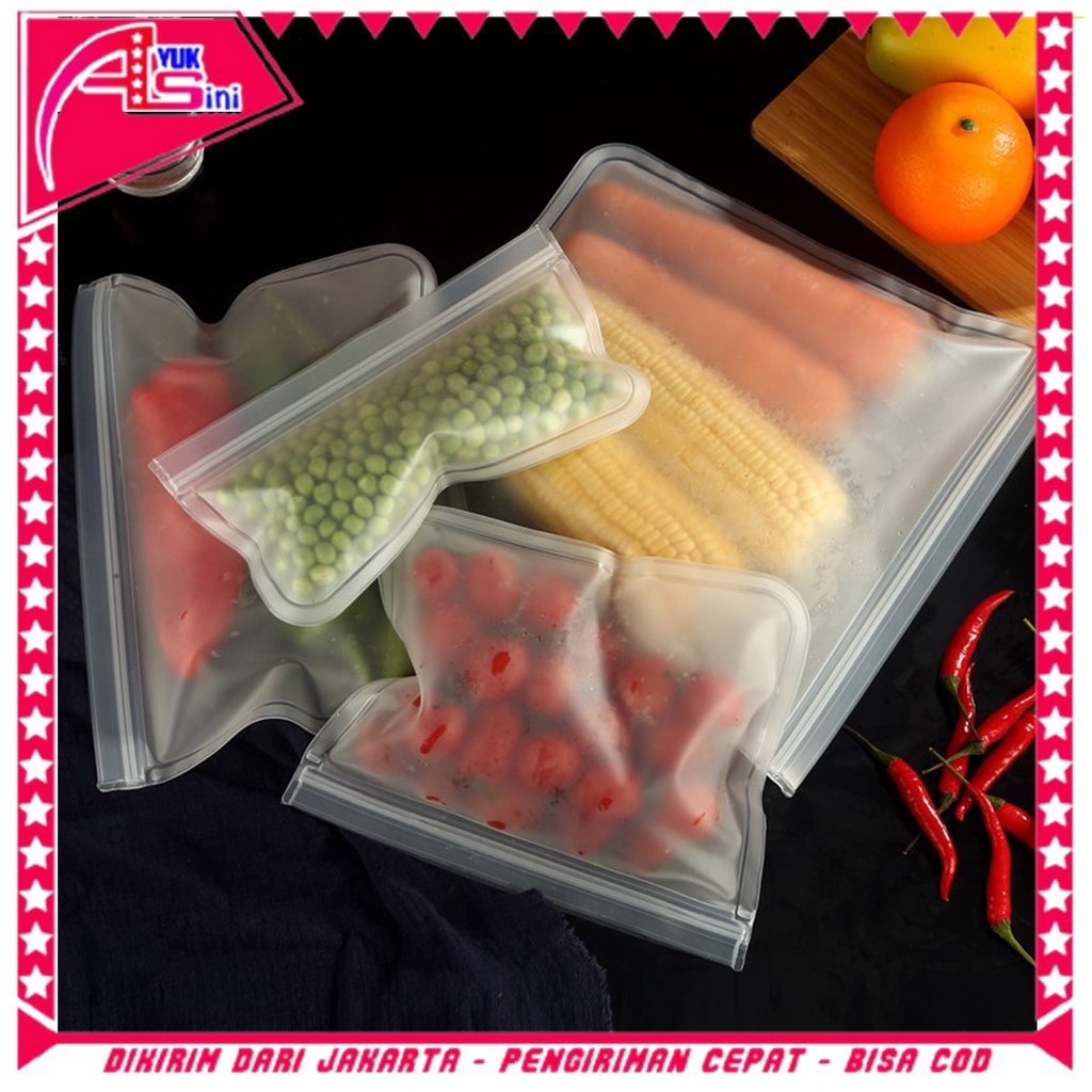 Jual AS Ziplock Food Storage Pouch Penyimpanan Makanan Kulkas Reusable Ziplock Silicone Tebal