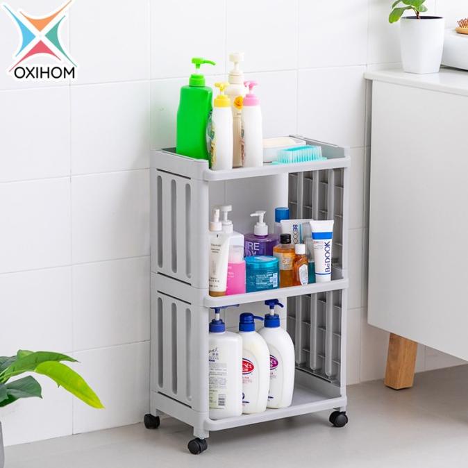 Jual Oxihom Rak Dapur Susun Plastik Rak Tempat Penyimpanan Kamar Mandi Roda Shopee Indonesia