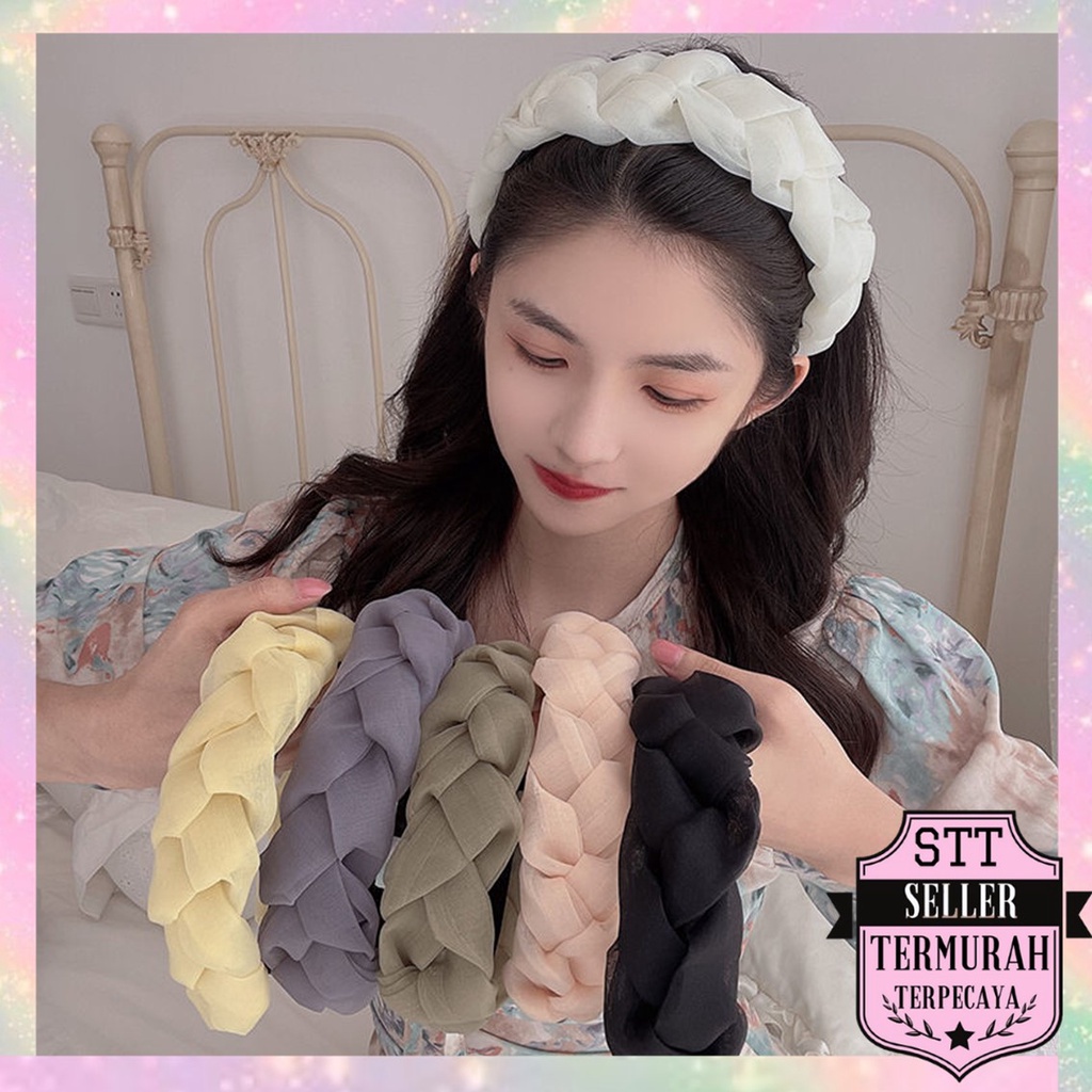 Jual Stt Bando Kepang Satin Korea Scrunchie Headband Bandana Polos Wanita Bksesoris Rambut 