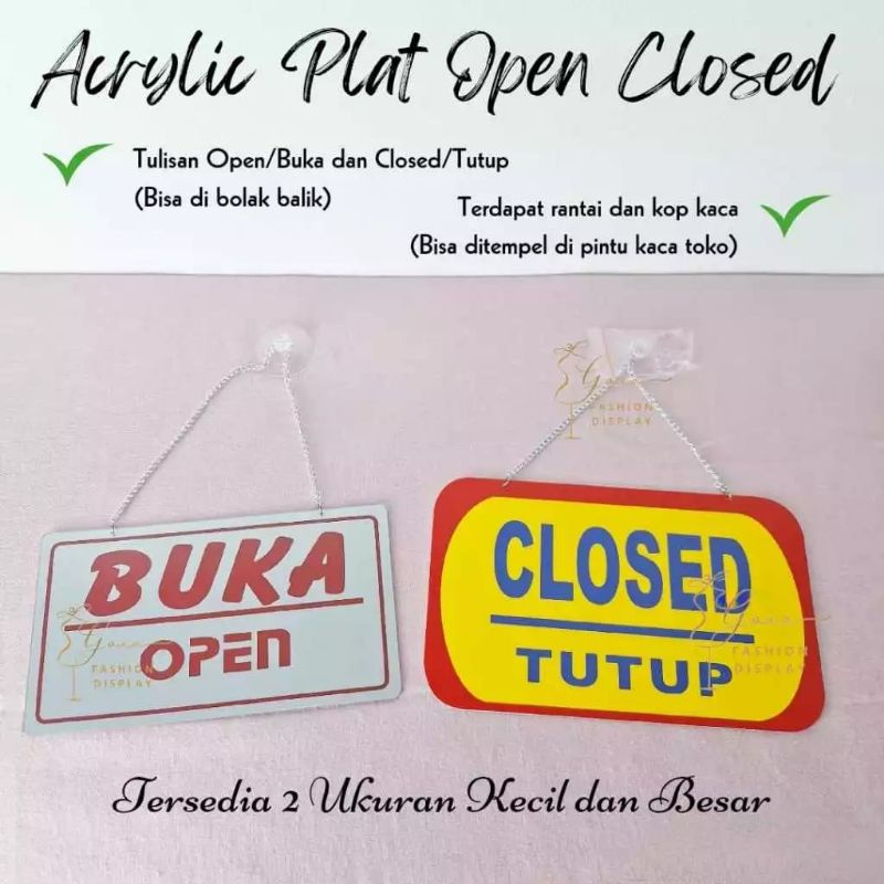 Jual Akrilik Plat Papan Open Close Buka Tutup Dengan Rantai Plat Sign