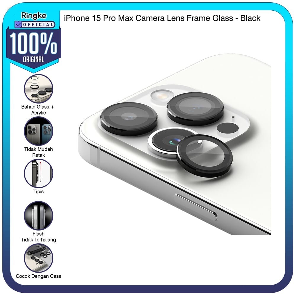 Jual Ringke iPhone 15 Pro Max Camera Lens Frame Glass Black Tempered ...