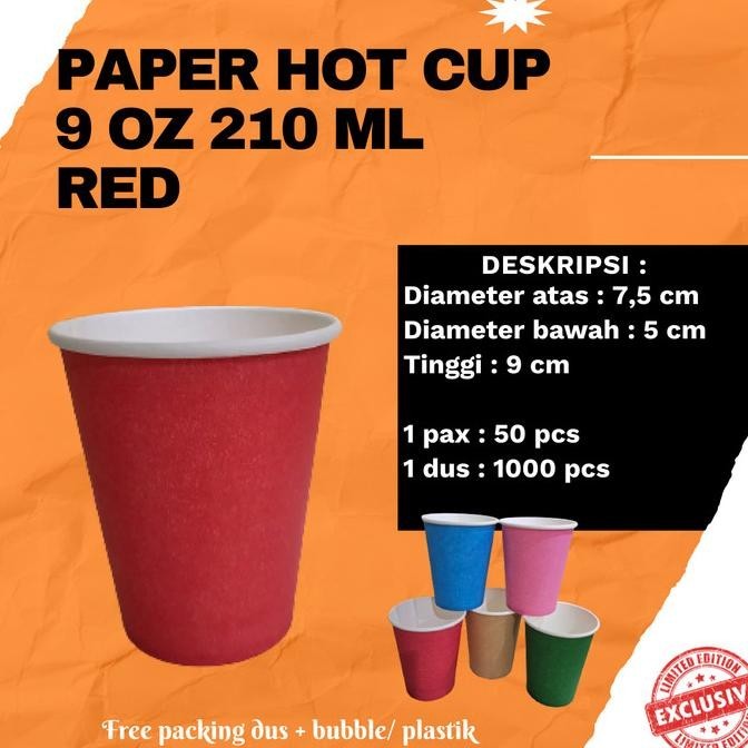 Jual Paper Hot Cup 9 Oz 210 Ml Red Gelas Kertas Isi 50 Pcs Shopee Indonesia 9364