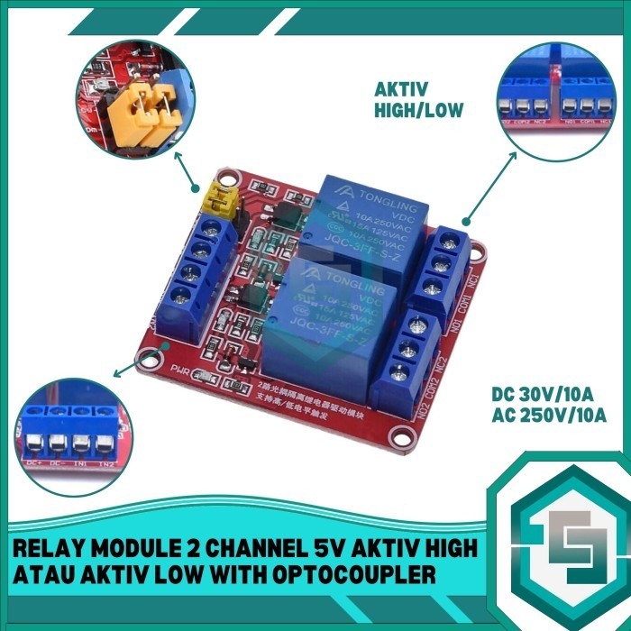 Jual Relay Module 2 Channel 5V Aktiv High Atau Aktiv Low With