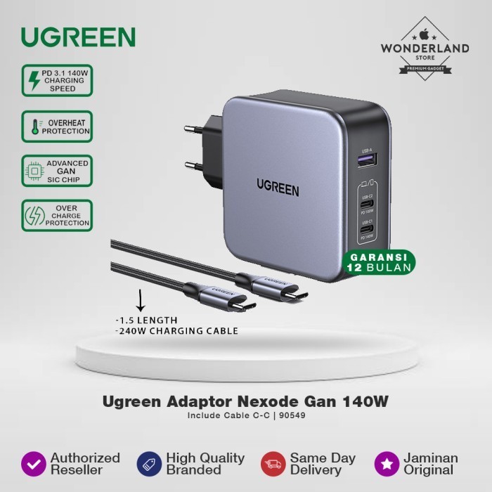 Jual Ugreen Adaptor Charger Nexode Gan 140W 2C+1U Mac/Laptop PD3.1 ...