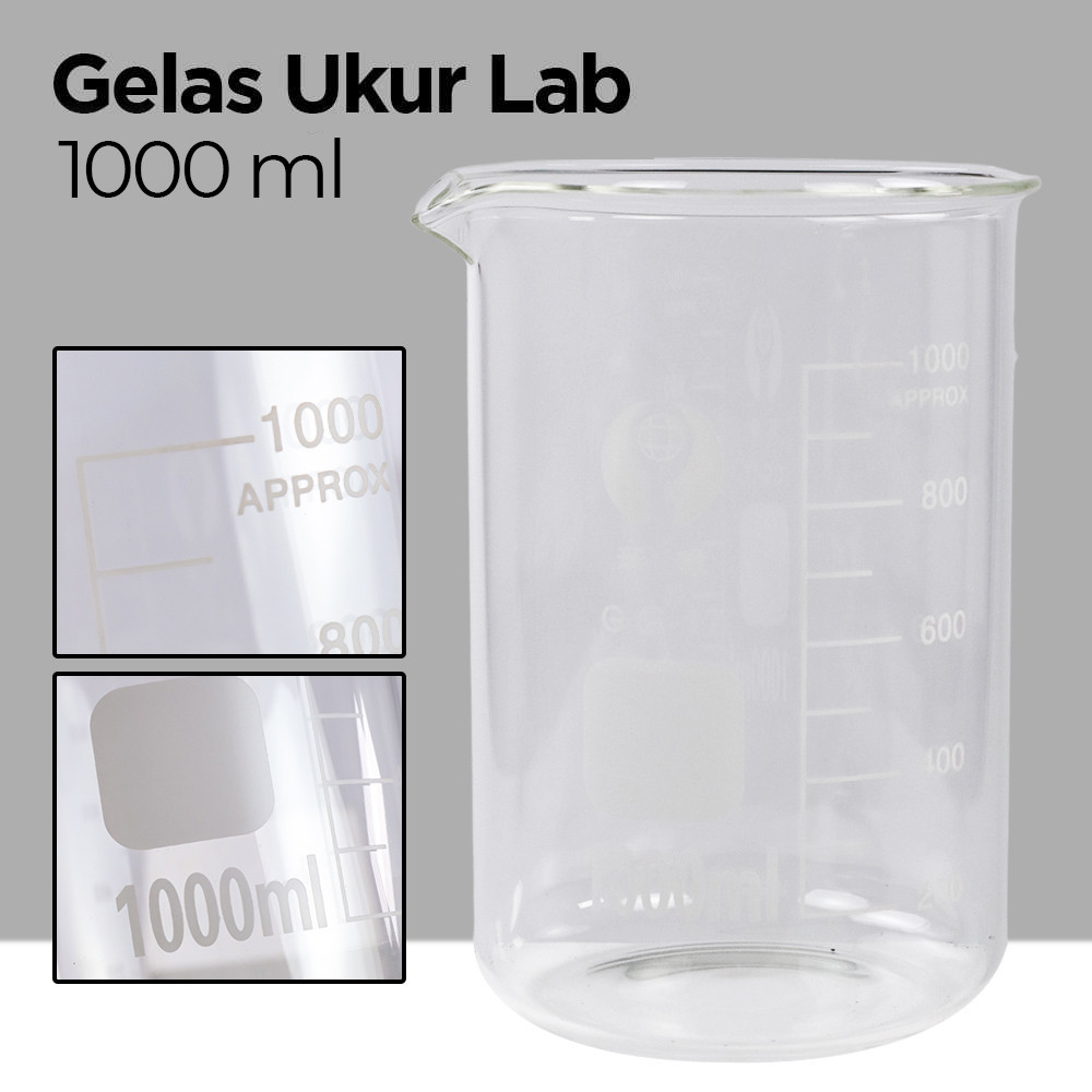 Jual One Two Cups Gelas Ukur Lab Kimia Borosilicate Glass 1000 ml - GG ...