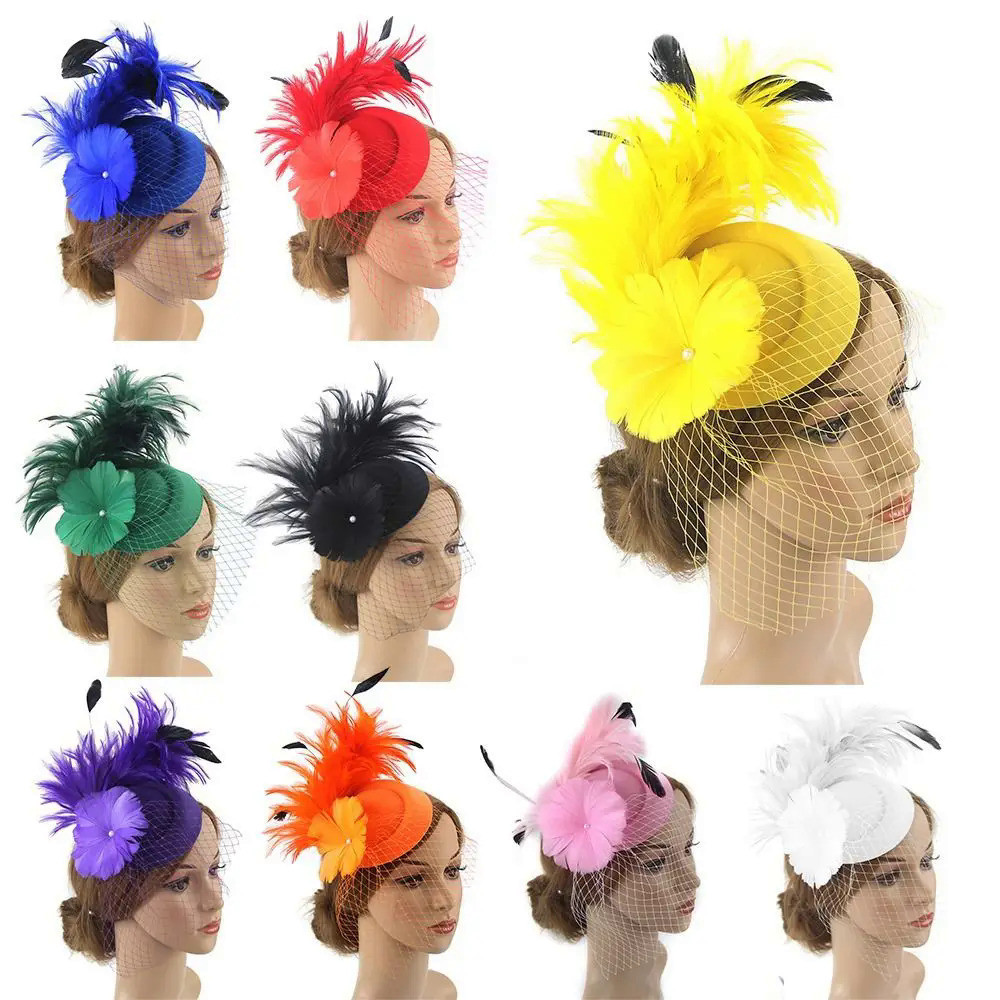 Jual Topi Wanita Mempesona Topi Wanita Bunga Mesh Pita Bulu Fedoras ...