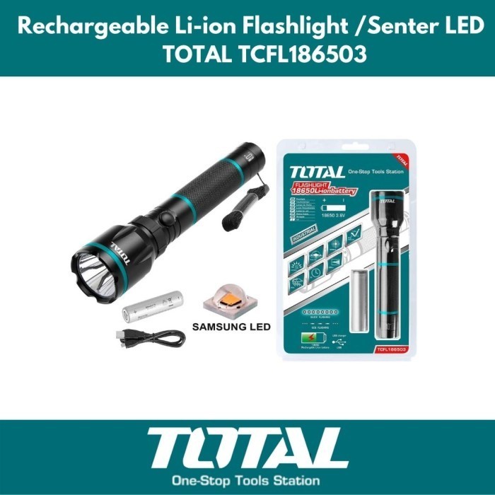 Jual Senter Led Lampu Led Rechargeable Li-Ion Flashlight Total ...