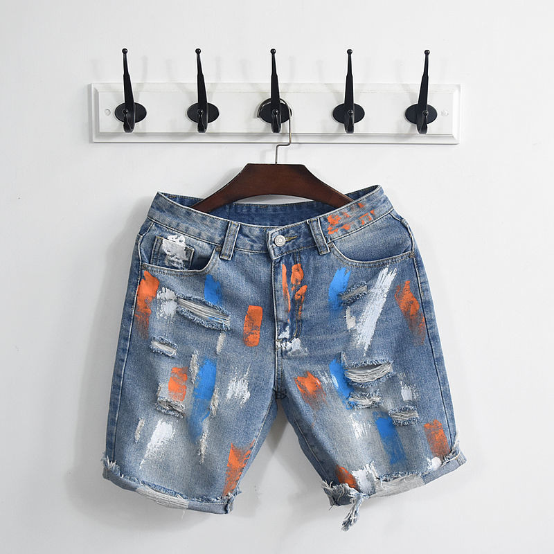 Jual Summer Ripped Denim Shorts Men's Korean-Style Slim Fit