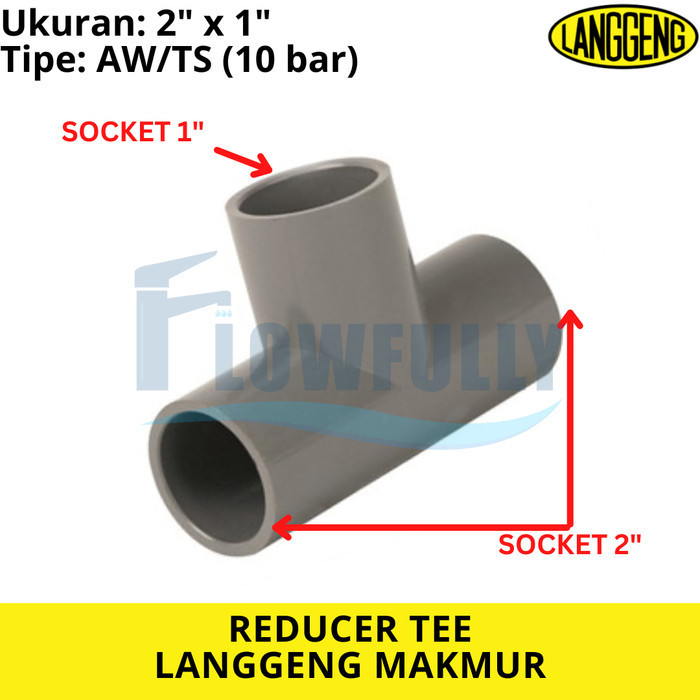 Jual REDUCER TEE TS 2 x 1 INCH PVC LANGGENG T POLOS AW SAMBUNGAN PIPA ...