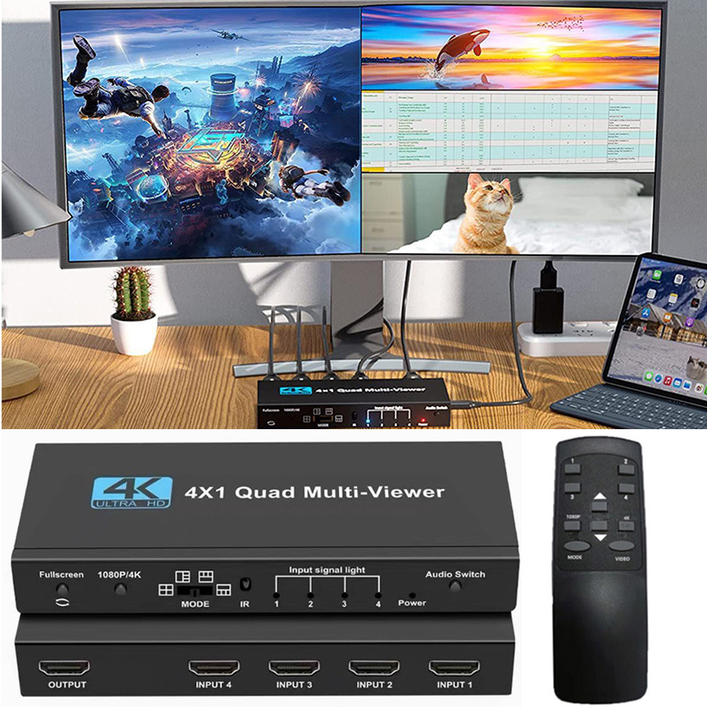 Jual HDMI Quad Multiviewer Switcher 4HDMI Input ke 1HDMI Output Moniter