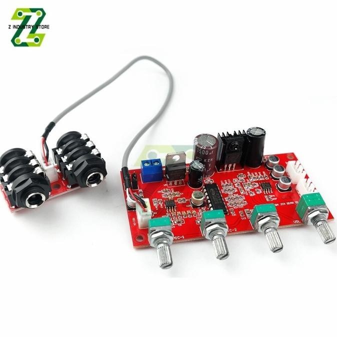 Jual Module Audio PreAmp 2 Mic Reverb Delay Echo Pt2399 Mikrofon