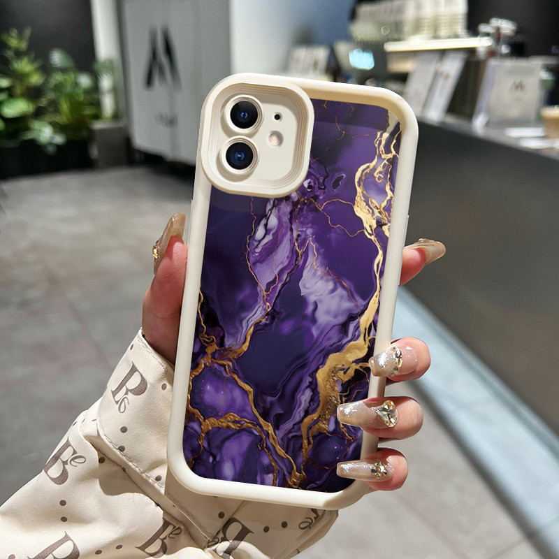 Casing Hp iPhone 11 iPhone 11 Pro Max iPhone 13 Case pola warna ungu emas  Casing HP pelindung silikon lunak Kesing sederhana baru Softcase