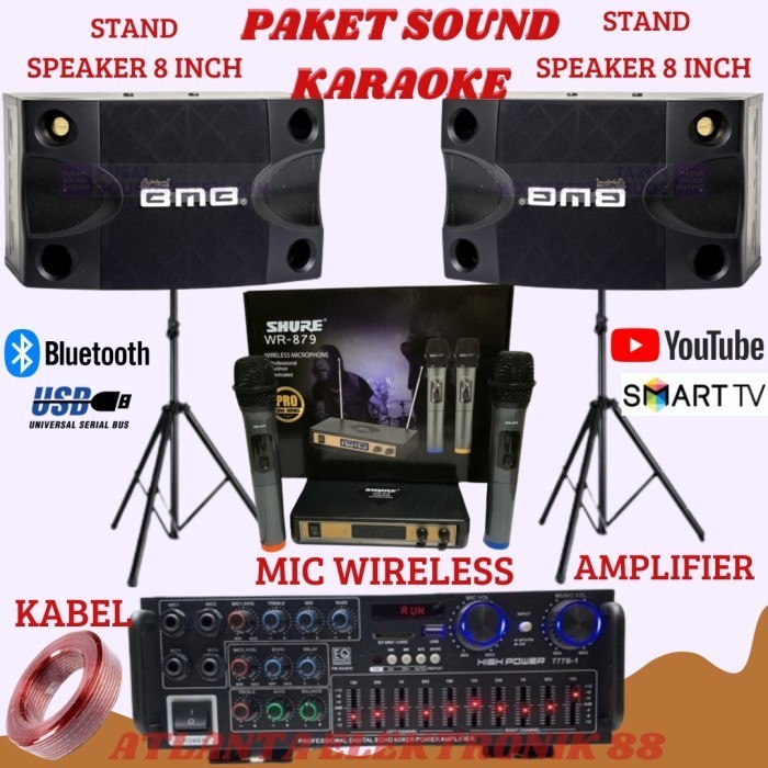 Jual PAKET KARAOKE BMB 8 INCH COCOK BUAT RUMAHAN + MIC WIRELESS