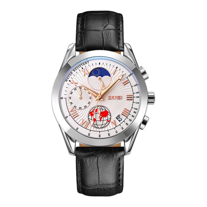 Jual Last Chance Deals Jam Tangan Pria Skmei Sisi Men Moonphase Silver Dial Black Leather