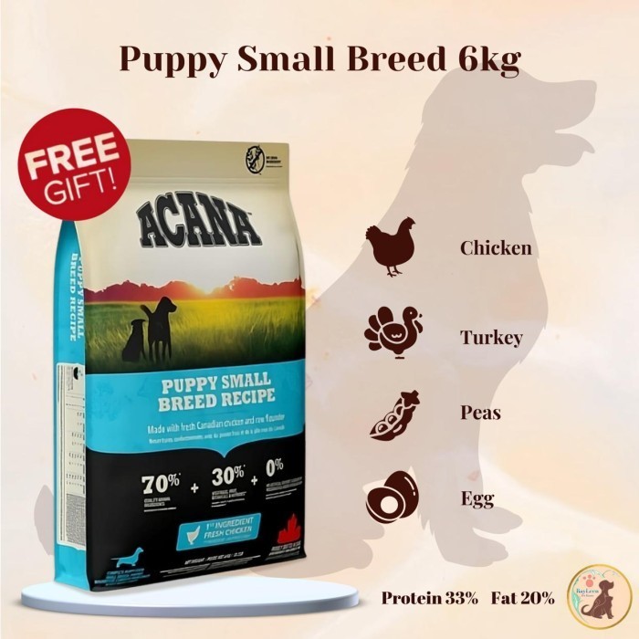 ACANA Puppy Small Breed Hundefutter - 6 Kg, Getreidefrei Mit Frischem Fleisch, Für Welpen Bis 9 Kg Erwachsenengewicht