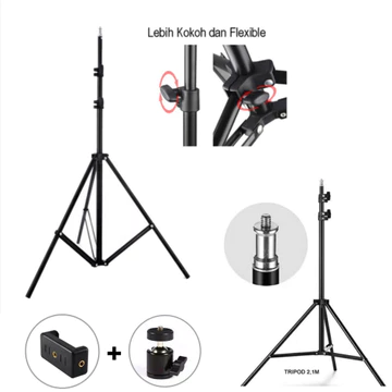 Tripod Handphone Dan Kamera 2.1 Meter Stand HP Model Lipat Dengan Holder Dan Ball Head Rotation