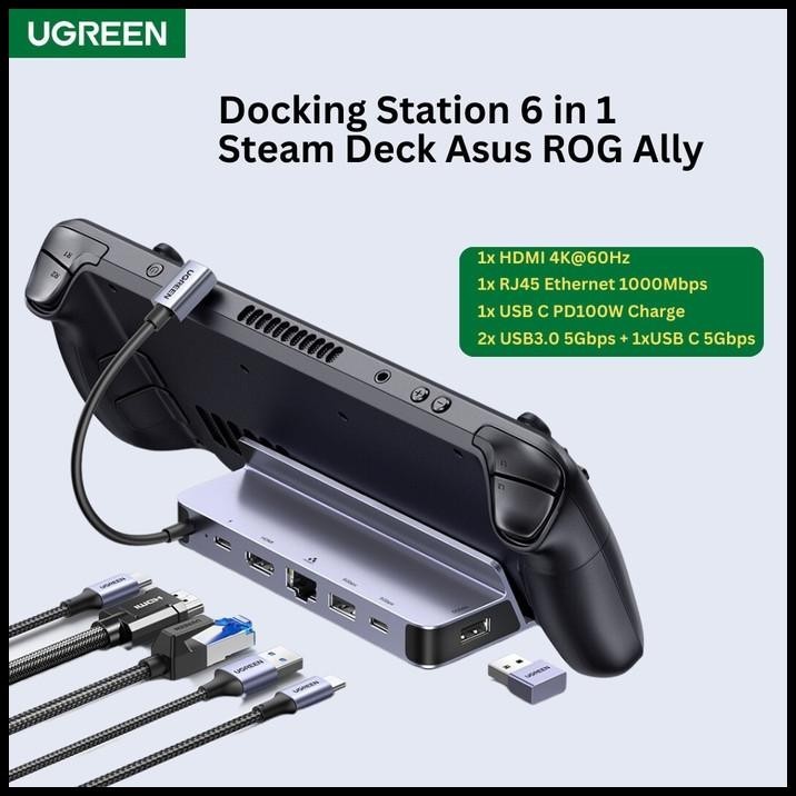 OOTDAY Docking Station 6 In 1 Per Steam Deck E Dispositivi USB-C, Con HDMI 2.0 4K@60Hz, 3 Porte USB-A 3.0, USB-C PD E Gigabit Ethernet, Base Ampia Per Alloggiamento