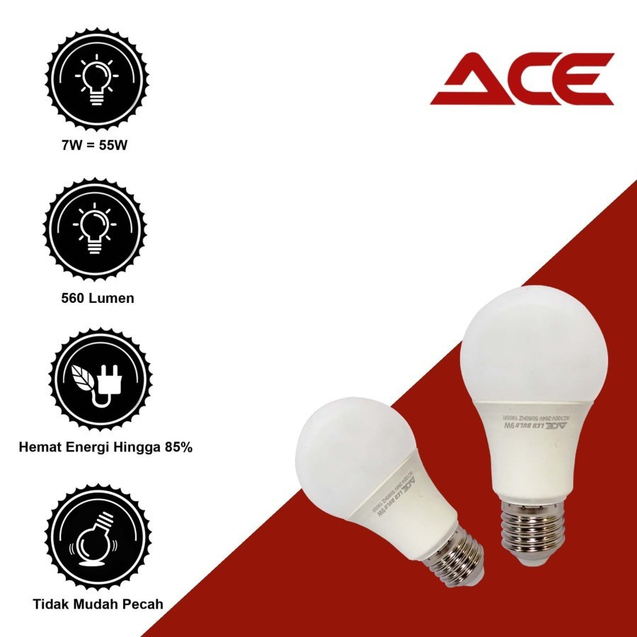 Jual Lampu LED Bulb ACE 9 Watt Cahaya Putih E27 | Shopee Indonesia
