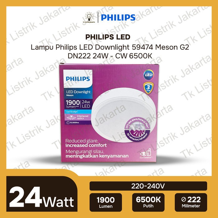 Jual Lampu Philips Meson Downlight Plafon LED 59474 200 24W Outbow ...