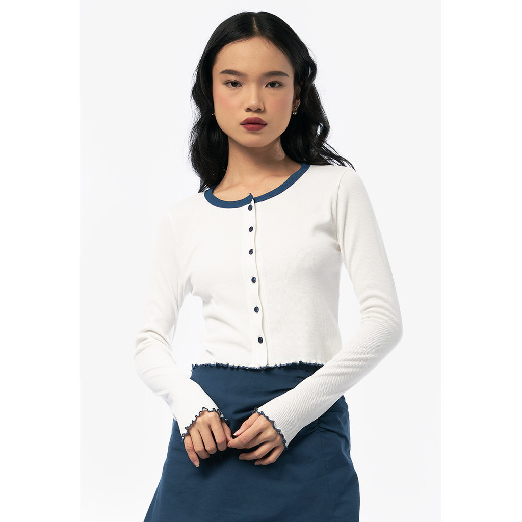 Jual COLORBOX Button Up Top with Contrast Hem Off White | Shopee Indonesia