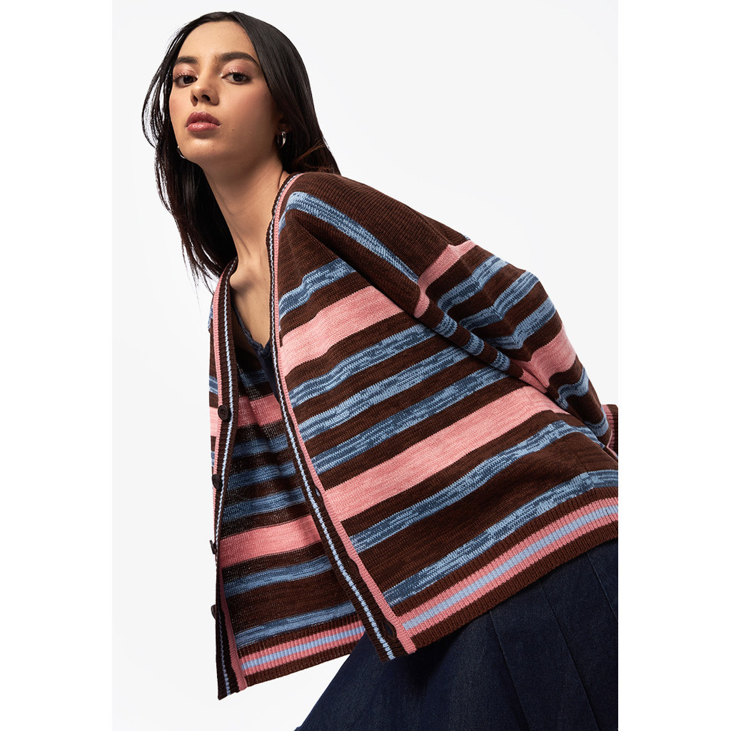 Jual COLORBOX Long Sleeve Stripe Cardigan Multicolor | Shopee Indonesia