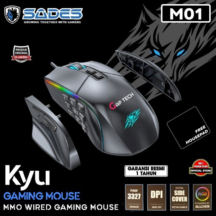 Jual Sades M01 KYU Wired Mouse Gaming MMO / MOBA Original | Shopee ...