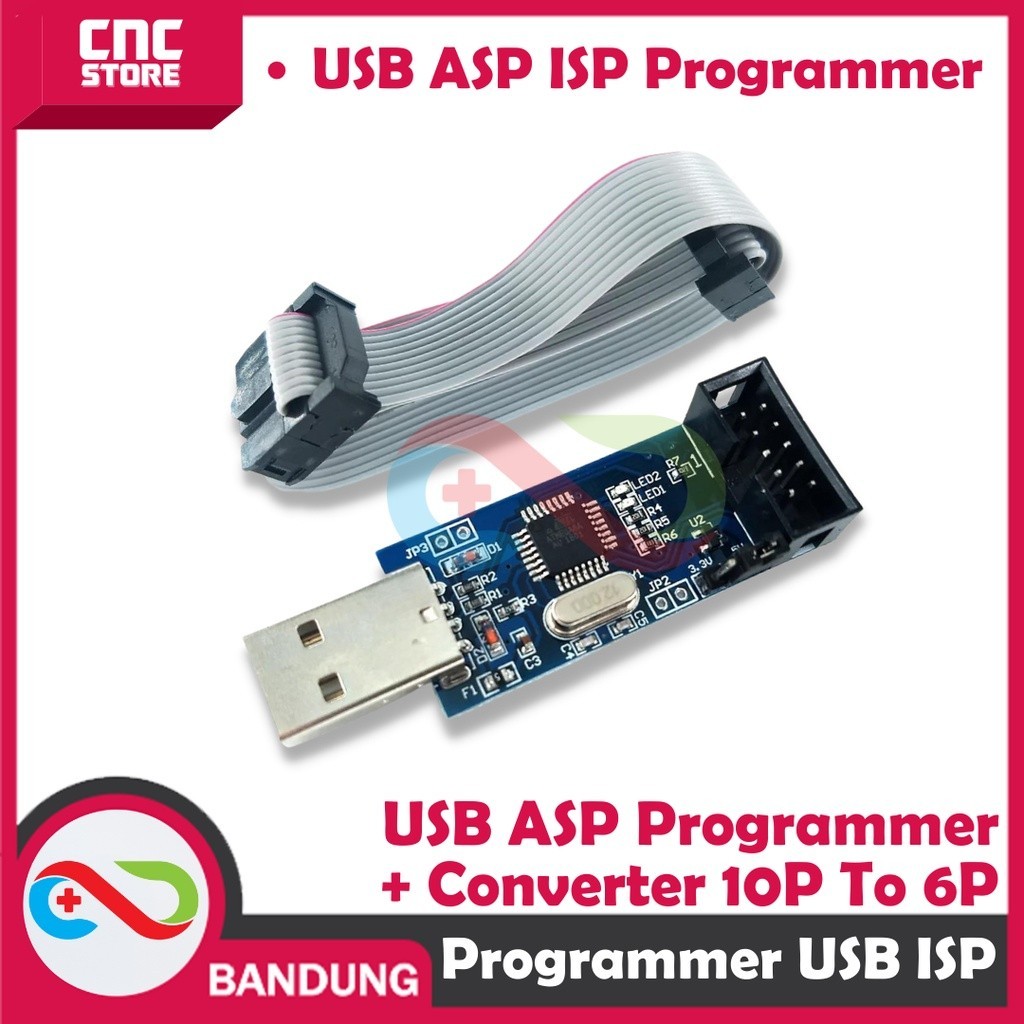Jual USB ISP ASP PROGRAMMER FOR ATMEL AVR PLUS CONVERTER 10P TO 6P FOR ...