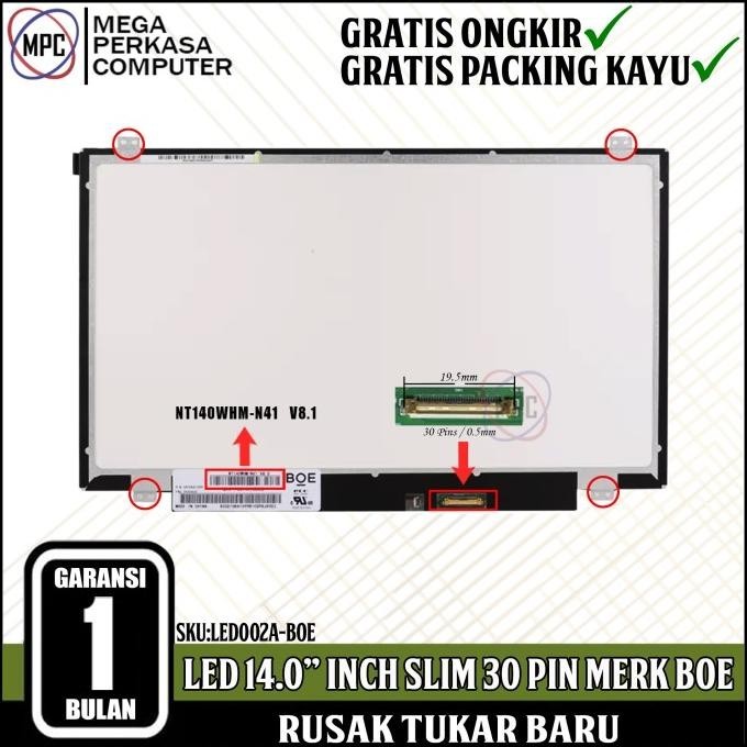 BOE NT140WHM-N41 V8.0 14.0" LED LCD Laptop Screen – Matte Display, 1366x768 (Generic)