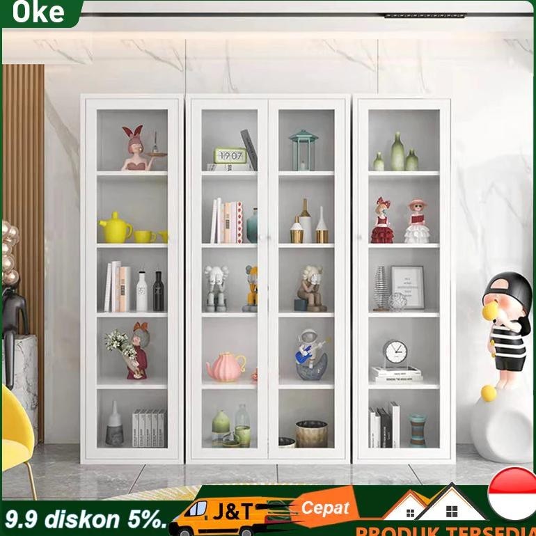 Jual 180CM lemari kaca Lemari Pajangan Rak buku besi RAK KACA Lemari
