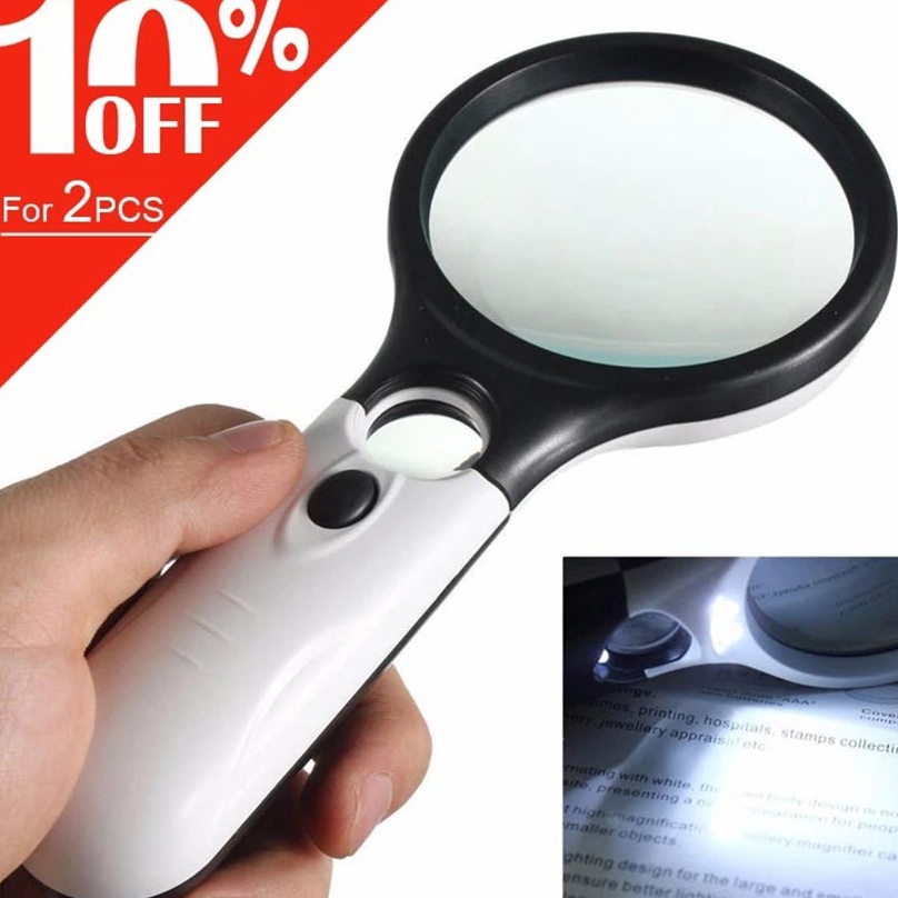 Jual Harga Termuraah.. 2in1 Magnifier Gelas Kaca Pembesar Dengan Lampu ...