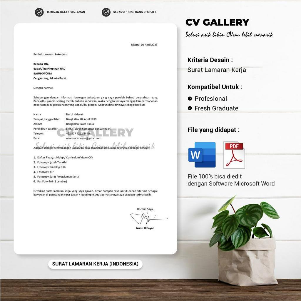 Jual CV ATS FRIENDLY & SURAT LAMARAN KERJA (INDONESIA DAN INGGRIS