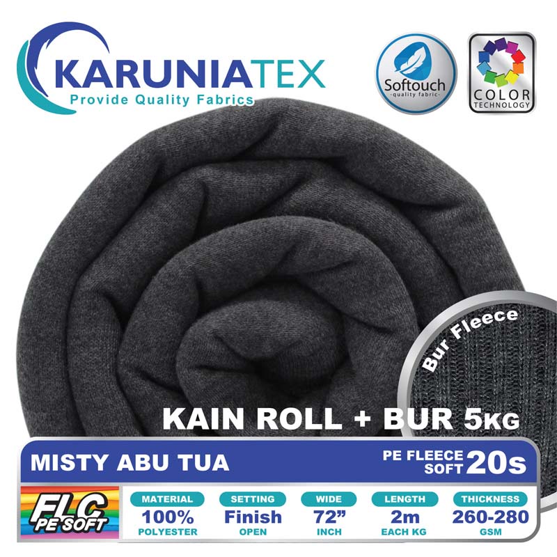 Jual Kain Fleece Pe Soft 20s Roll Bur 5kg Misty Abu Tua Karunia Textile Shopee Indonesia 6875