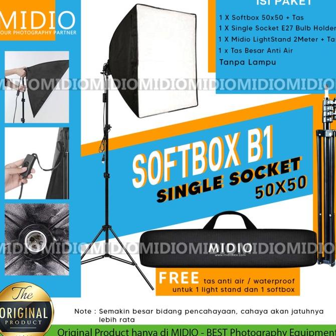 Jual Paket Softbox Midio B1 Softbox 50x50 + LightStand Untuk Foto