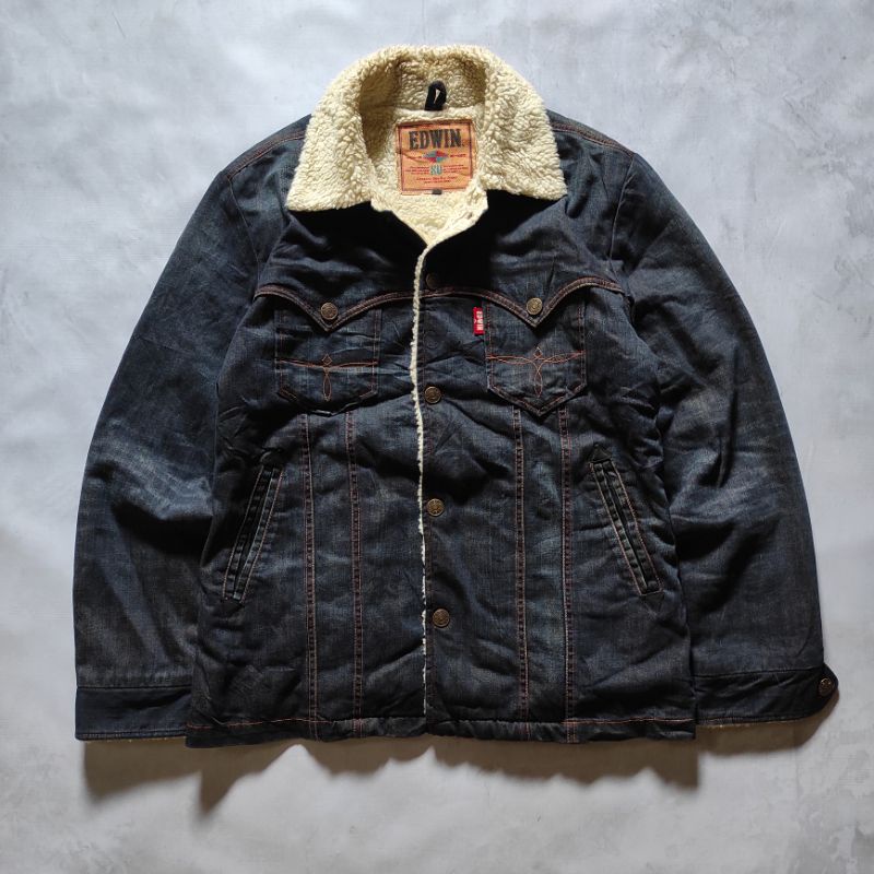Edwin Vintage Denim Trucker Sherpa Jacket