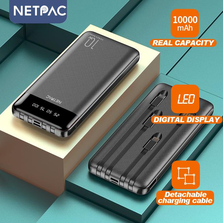 Jual NETPAC Powerbank 10000 Mah Fast Charging Mini LCD With Kabel Data ...