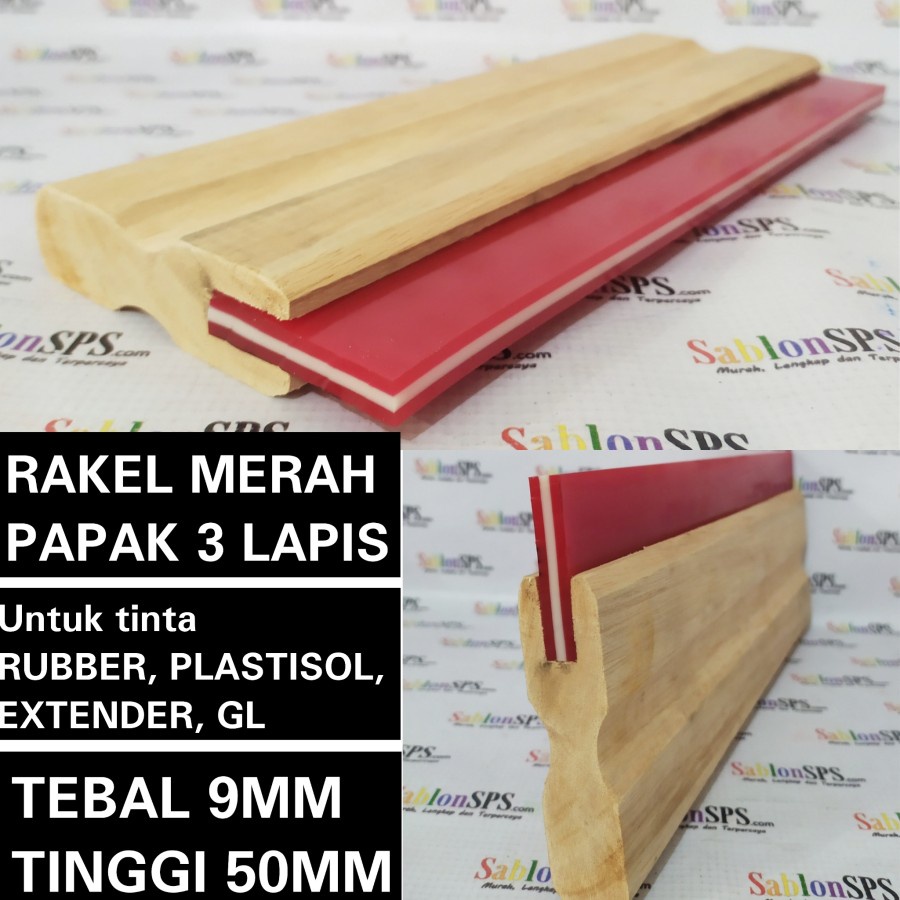 Jual RAKEL SABLON MERAH 3 LAPIS KOTAK 9X50MM SET GAGANG KAYU P. 28CM ...