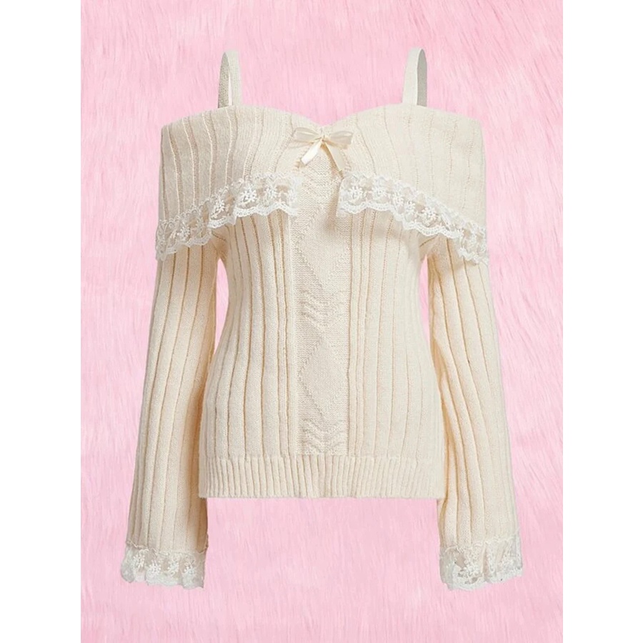 Women V-Collar Contrast Color Splicing Long Sleeve Sweater